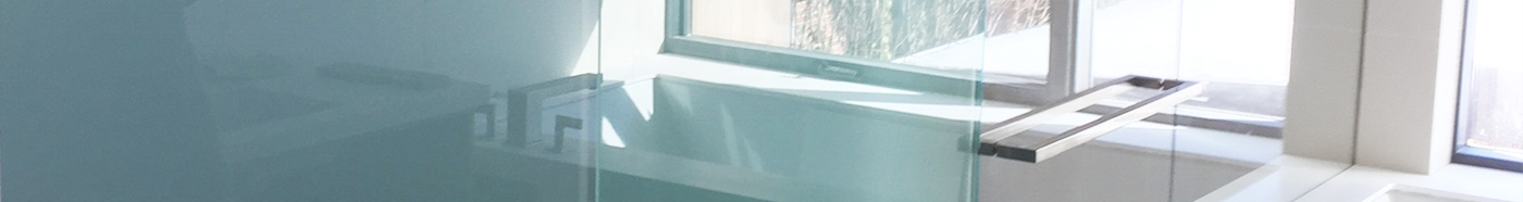 Glass shower door with brushed nickel fixture